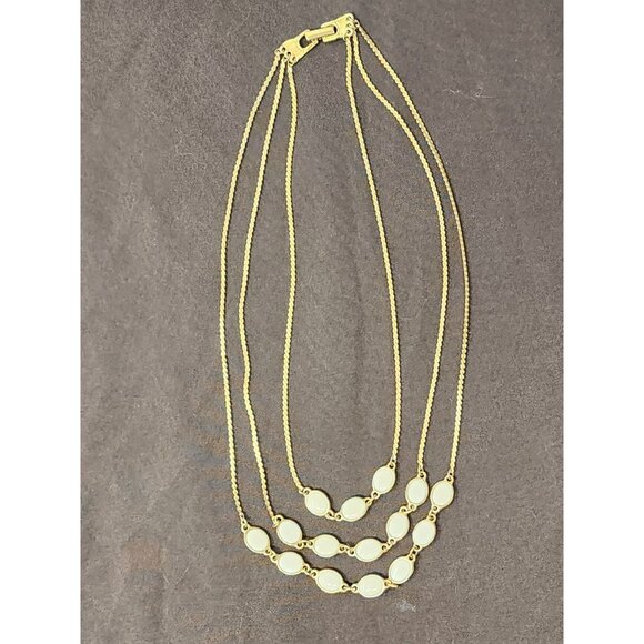 Goldette N.Y. Vintage‎ Triple Strand Gold Necklace With White Enamel Accents - Picture 1 of 5